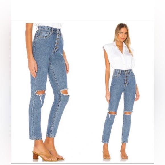 WEWOREWHAT DANIELLE VINTAGE HIGH RISE STRAIGHT STRETCH JEANS 26 DESTROYED NWT - Picture 1 of 6